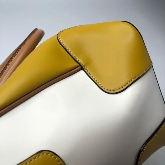 NEW Claudia Firenze Italian Color-block Leather Mustard Satchel Crossbody Purse - Picture 10 of 14